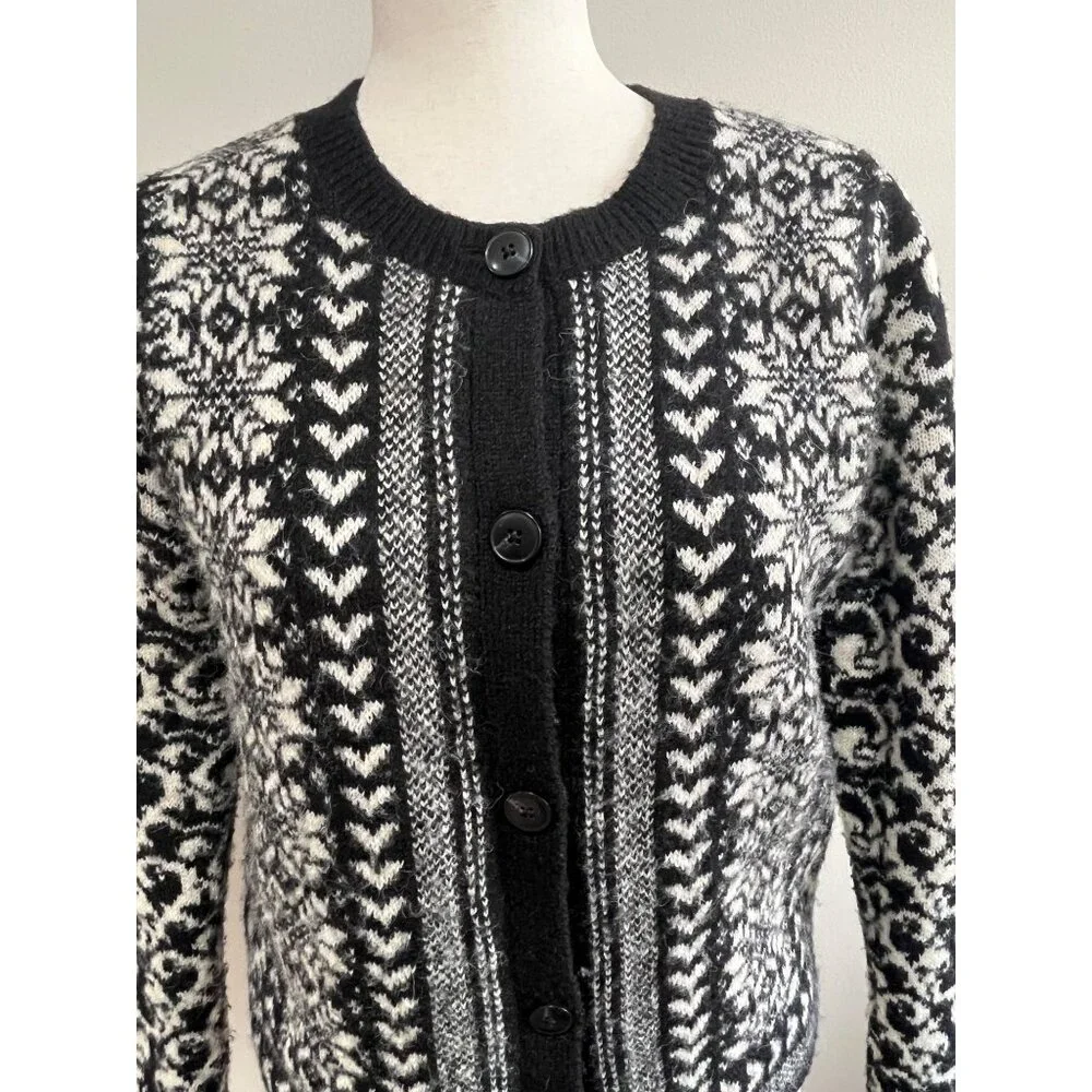 Croft & Barrow Nordic Print Cardigan Sweater Womens S Black Button Up